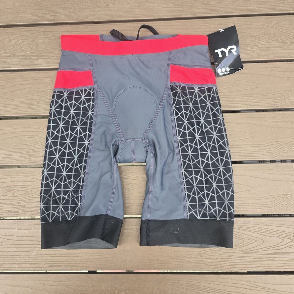 TYR Men's Boys 9" Competitor Tri Triathlon Short  Red/Grey Size: XS  New